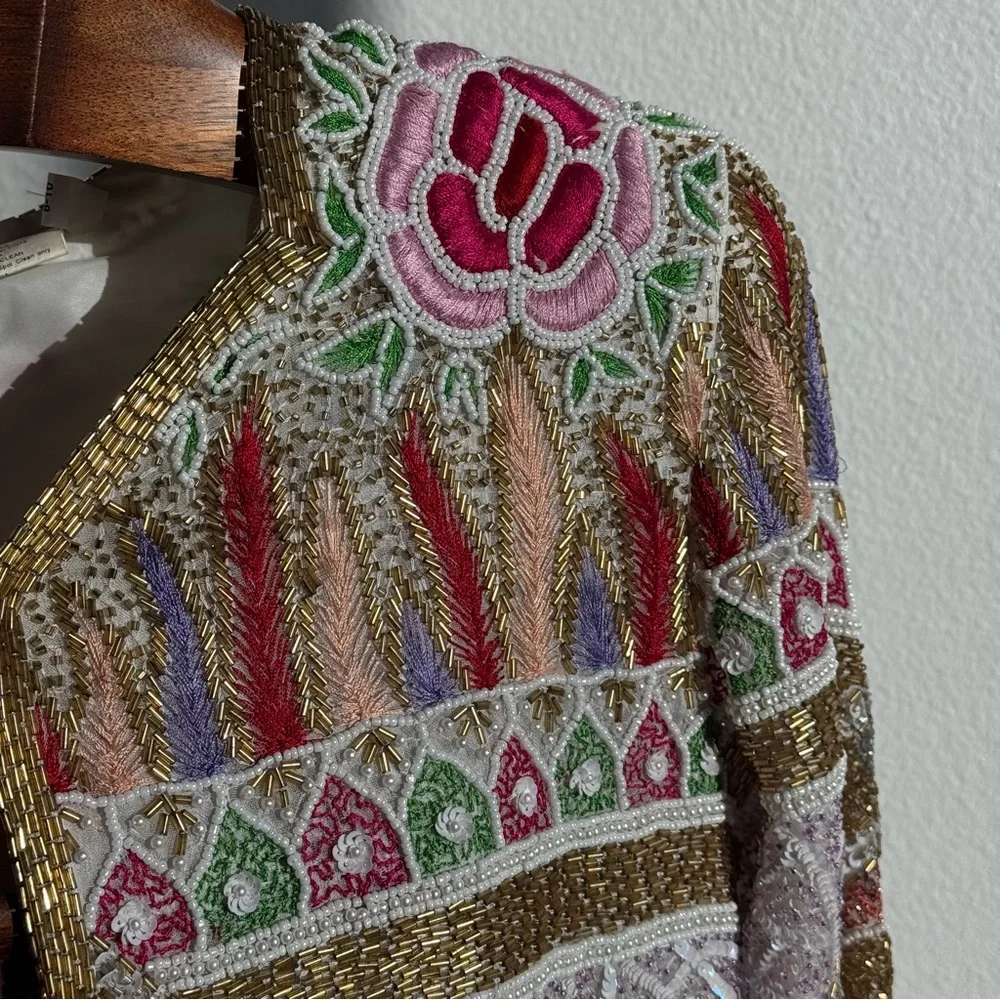 Vintage SweeLo 100% Silk Fully Beaded Embroidered Jacket – Size M (8-10)